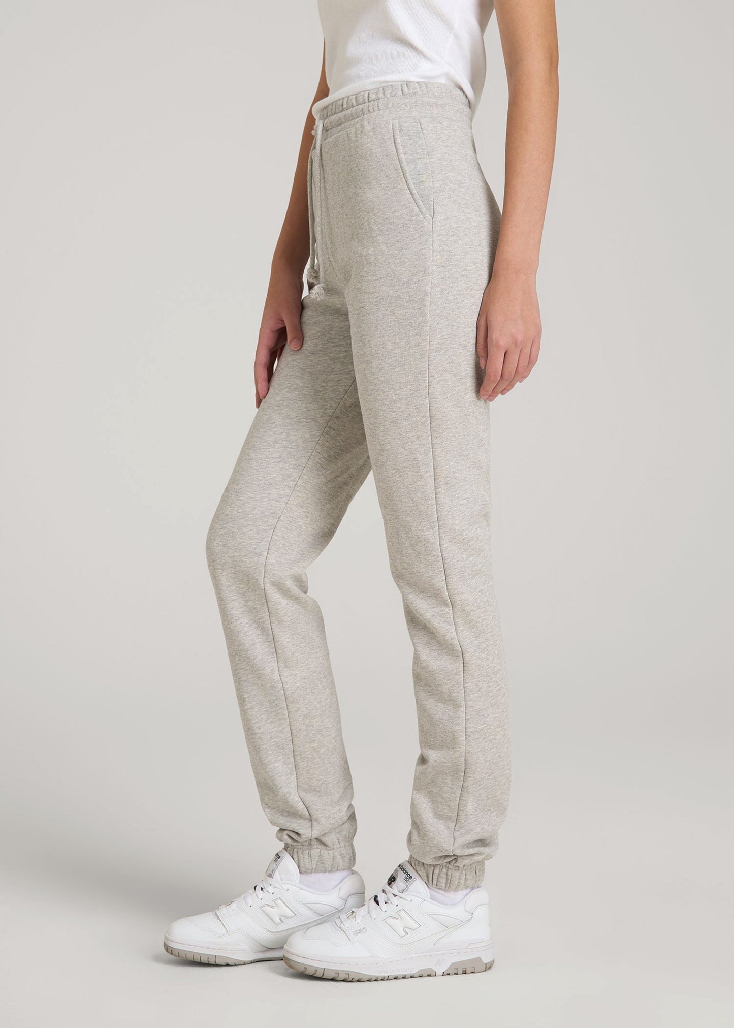 American Tall Women Wearever Fleece Slim Fit High-Waisted Garment Dye Sweatpants for Tall Women in Grey Mix