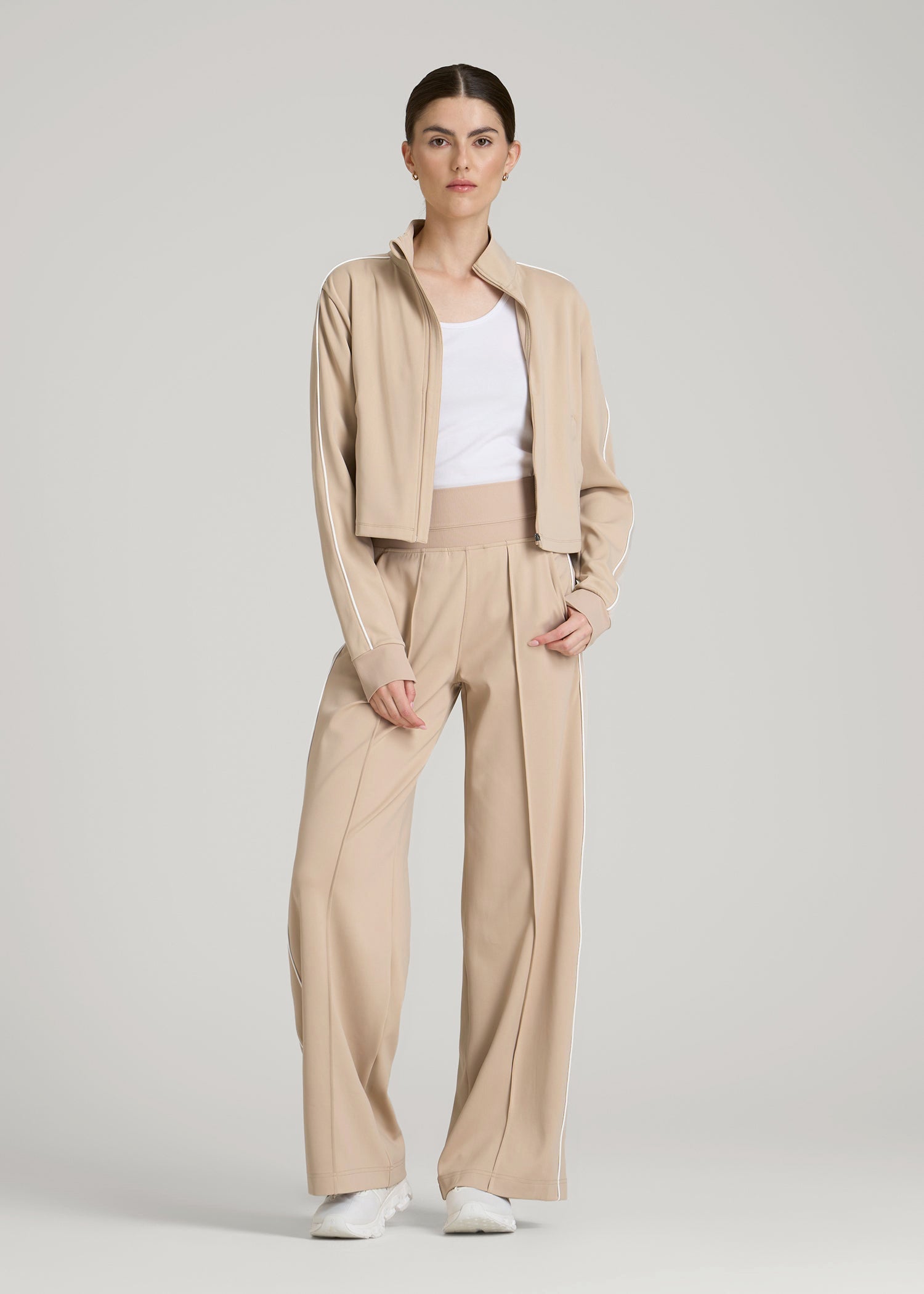 American Tall Women Track Pants with Piping for Tall Women in Clay