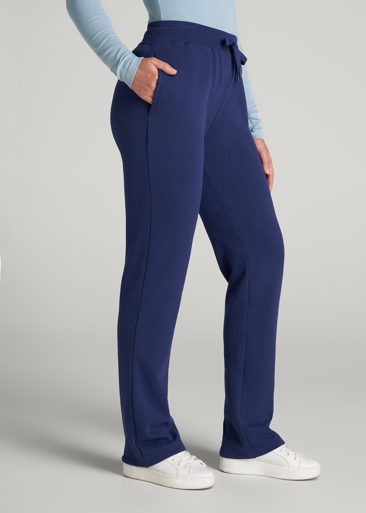 American Tall Women Wearever Fleece Open-Bottom Sweatpants for Tall Women in Midnight Blue