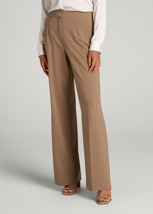 American Tall Women Flat Front Wide Leg Dress Pants for Tall Women in Fawn