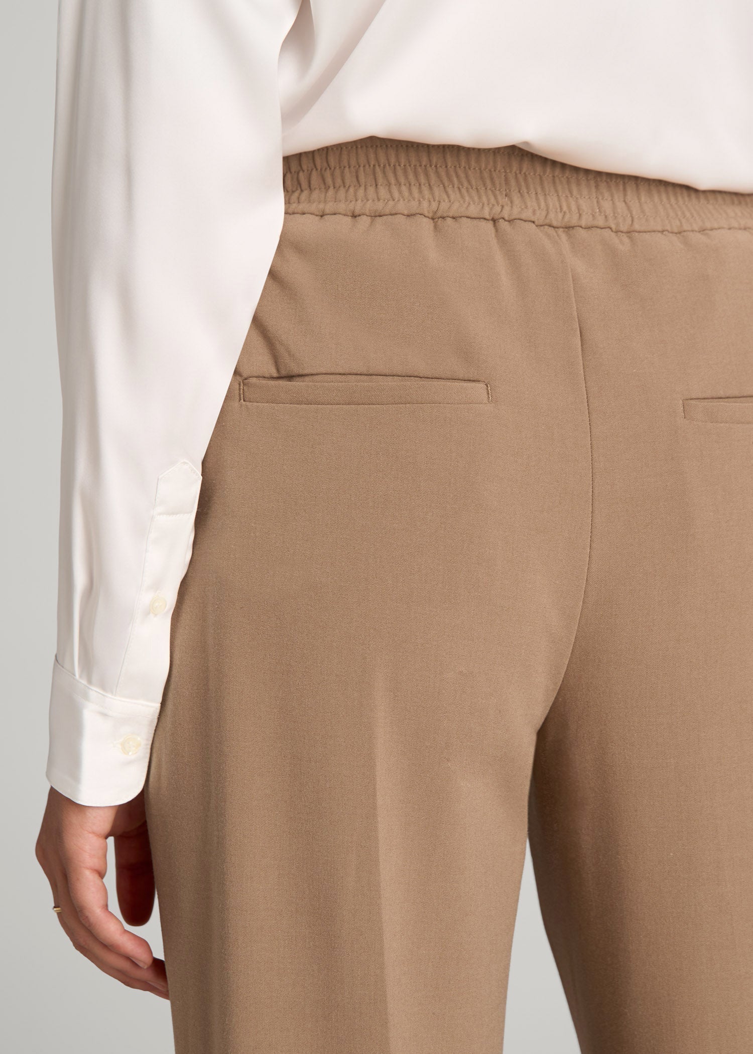 American Tall Women Flat Front Wide Leg Dress Pants for Tall Women in Fawn