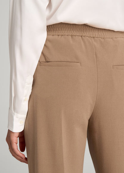 American Tall Women Flat Front Wide Leg Dress Pants for Tall Women in Fawn