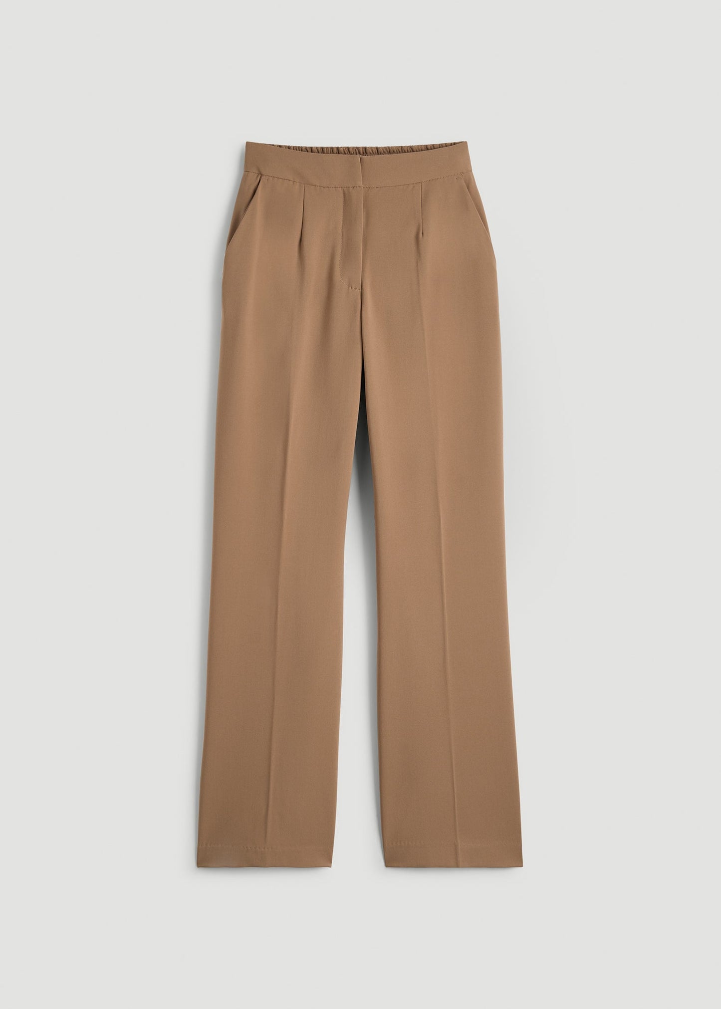 American Tall Women Flat Front Wide Leg Dress Pants for Tall Women in Fawn