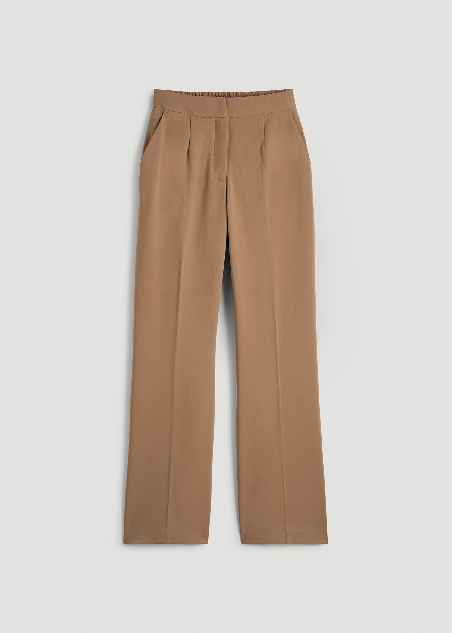 American Tall Women Flat Front Wide Leg Dress Pants for Tall Women in Fawn