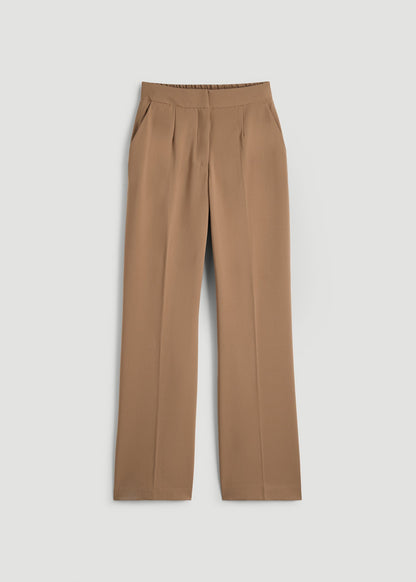 American Tall Women Flat Front Wide Leg Dress Pants for Tall Women in Fawn