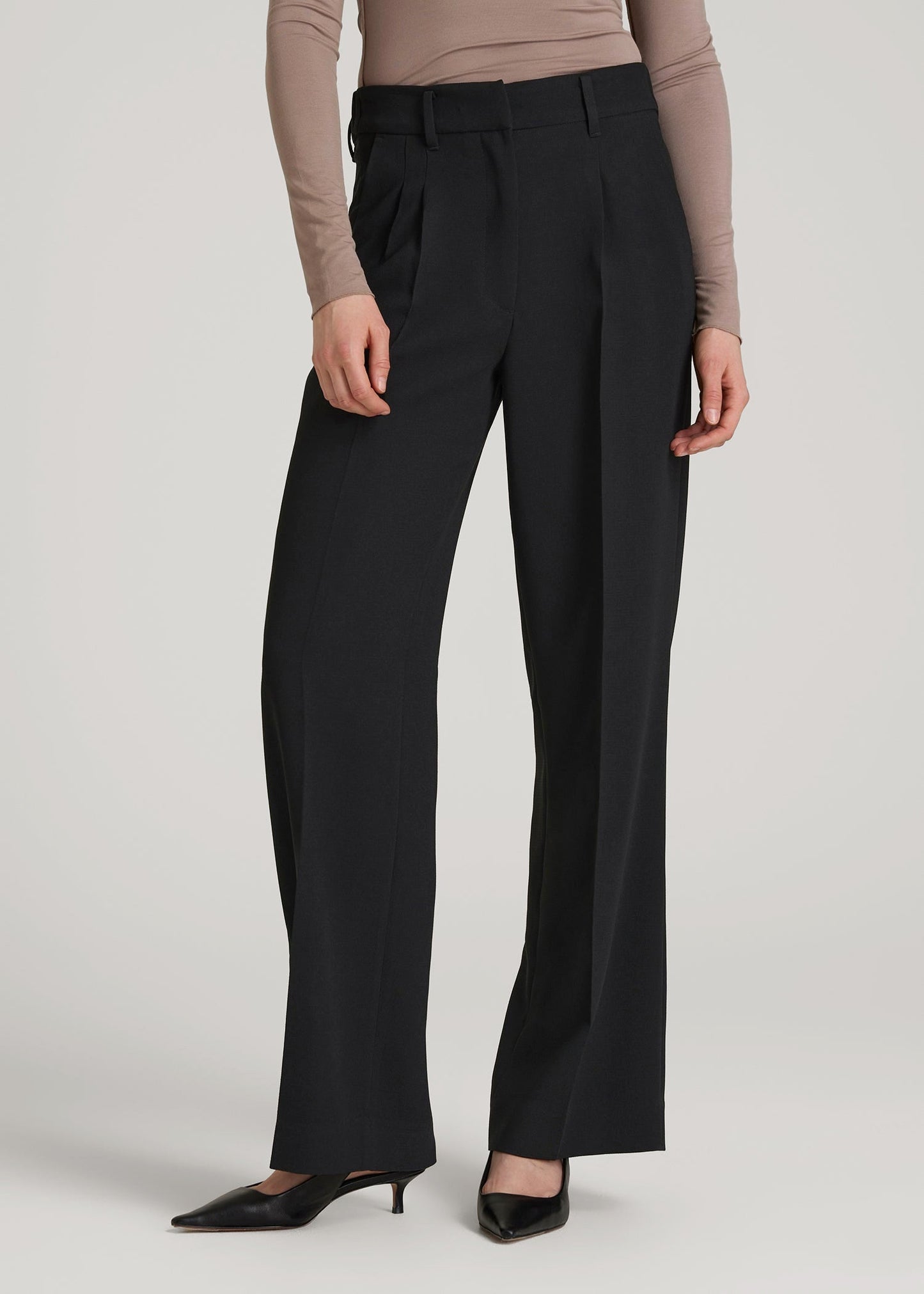 American Tall Women Wide Leg Pleated Dress Pants 2.0 for Tall Women in Black