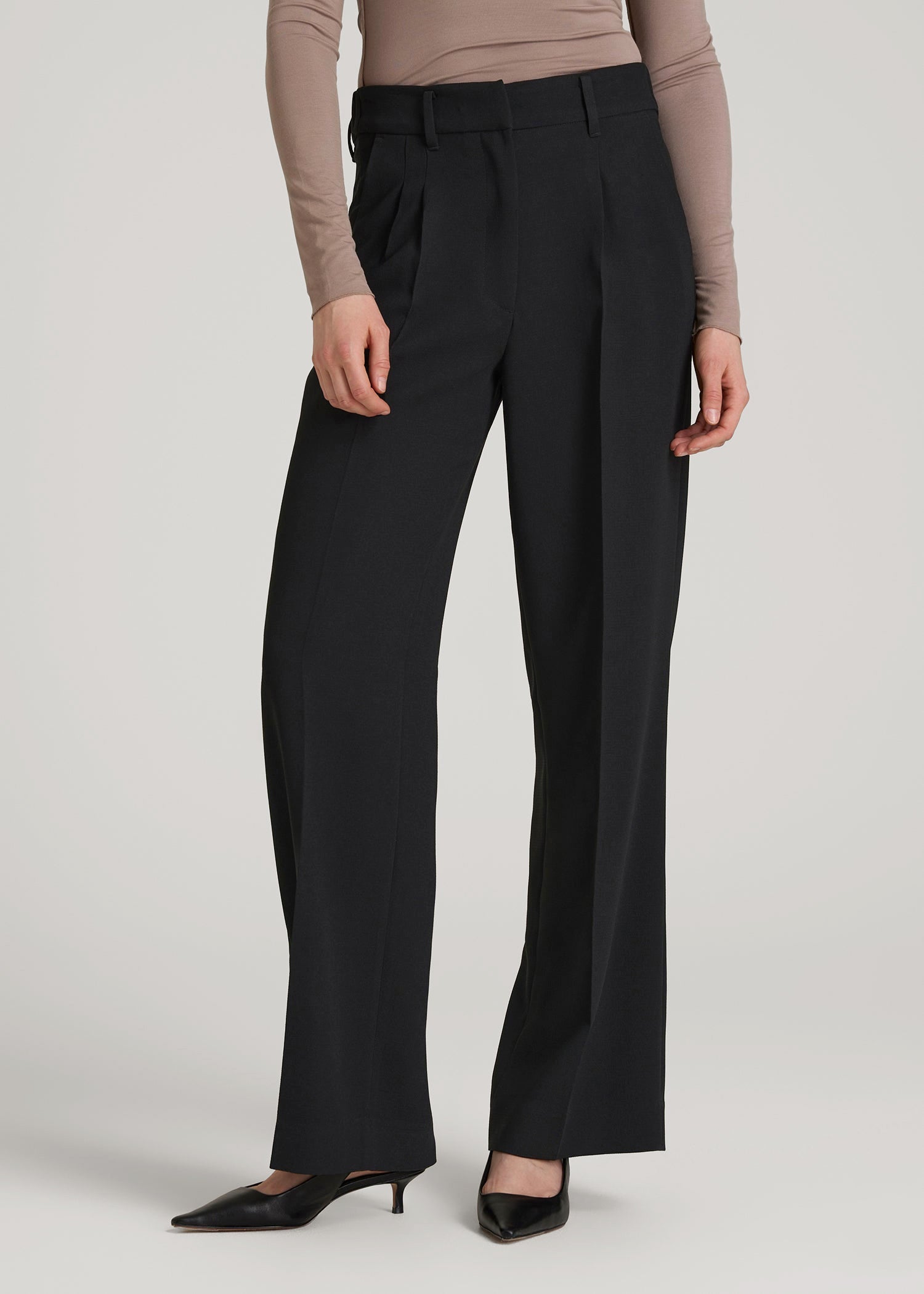 American Tall Women Wide Leg Pleated Dress Pants 2.0 for Tall Women in Black
