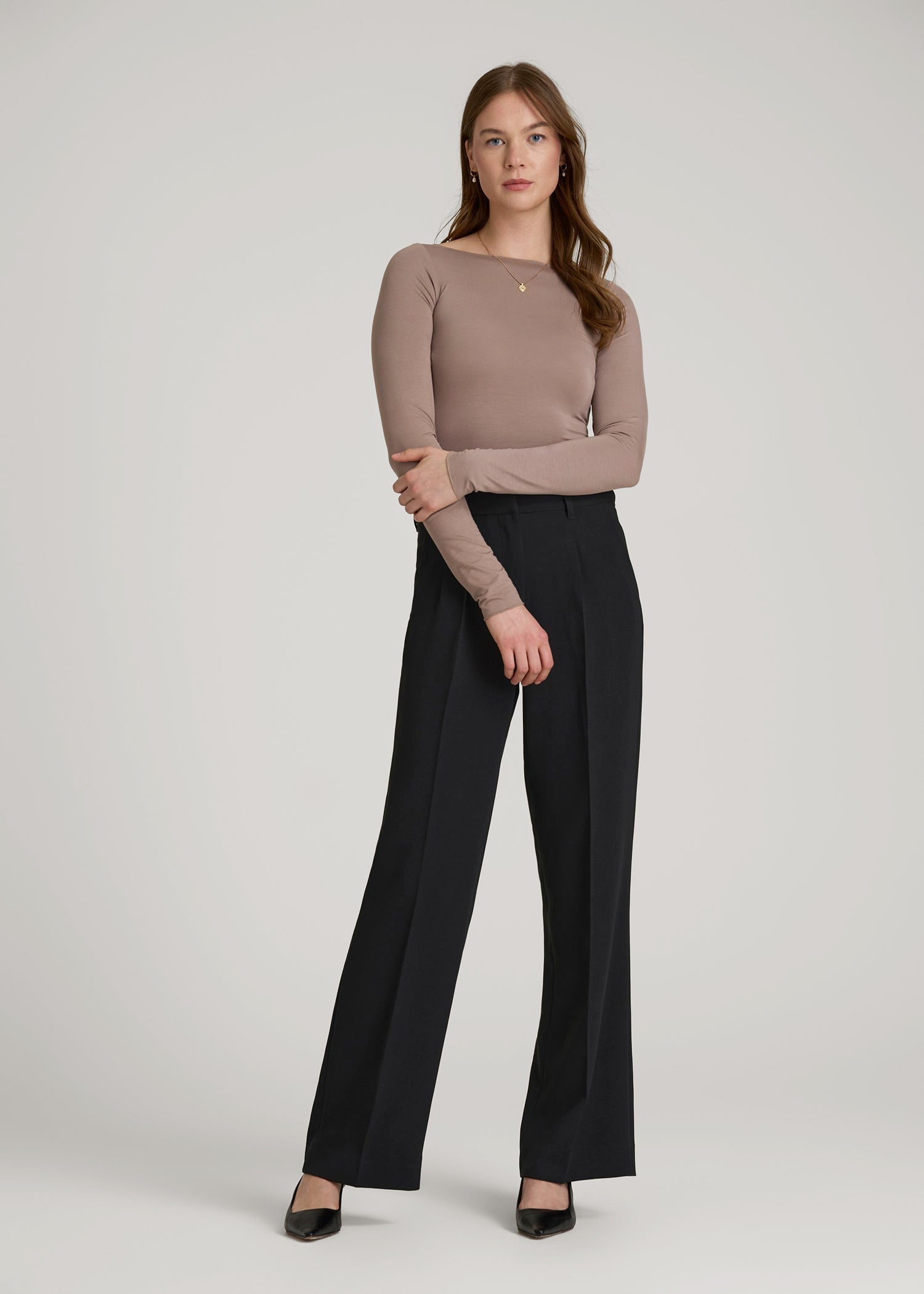 American Tall Women Wide Leg Pleated Dress Pants 2.0 for Tall Women in Black