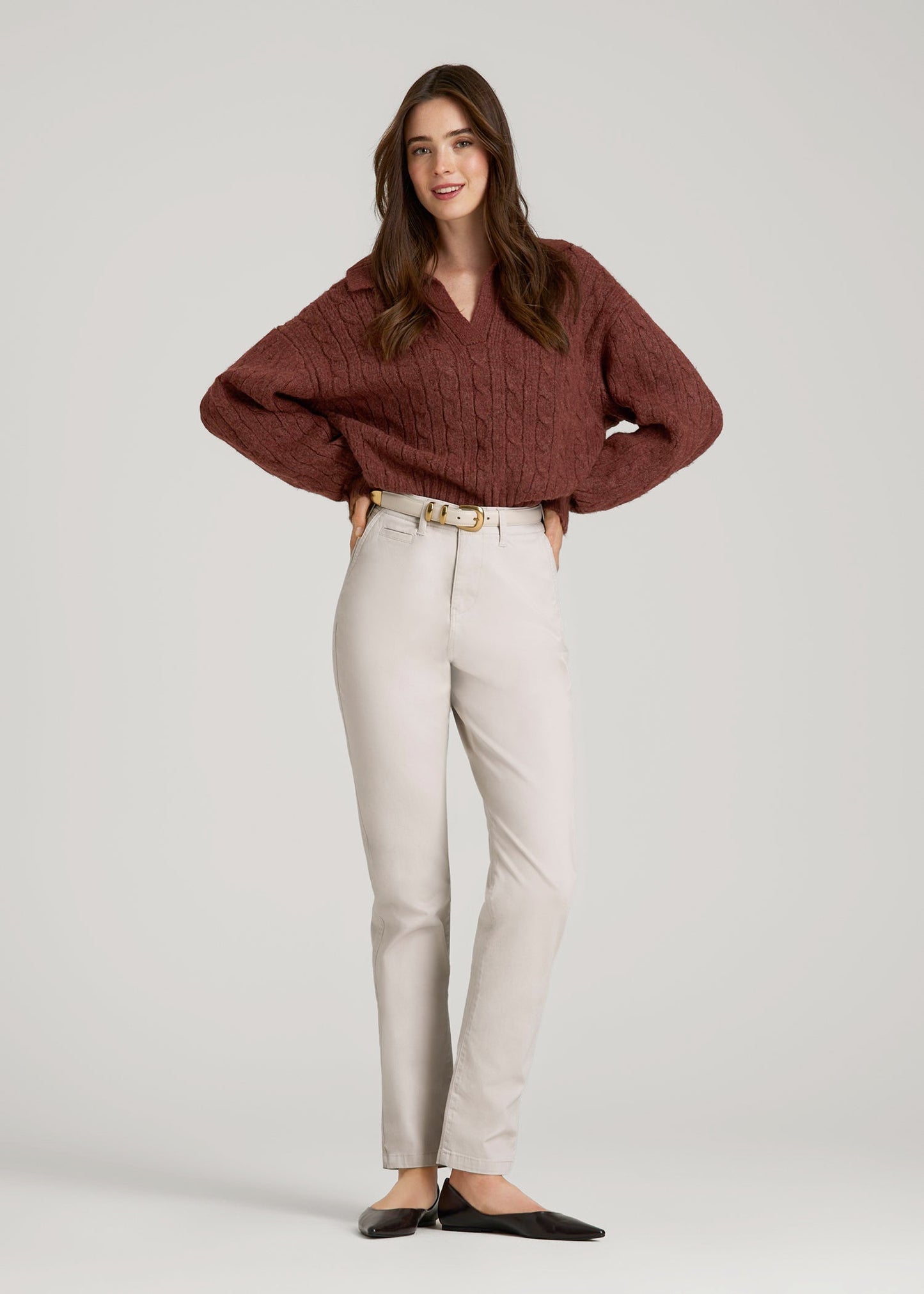 American Tall Women High Rise Tapered Chino Pants for Tall Women in Vanilla Latte