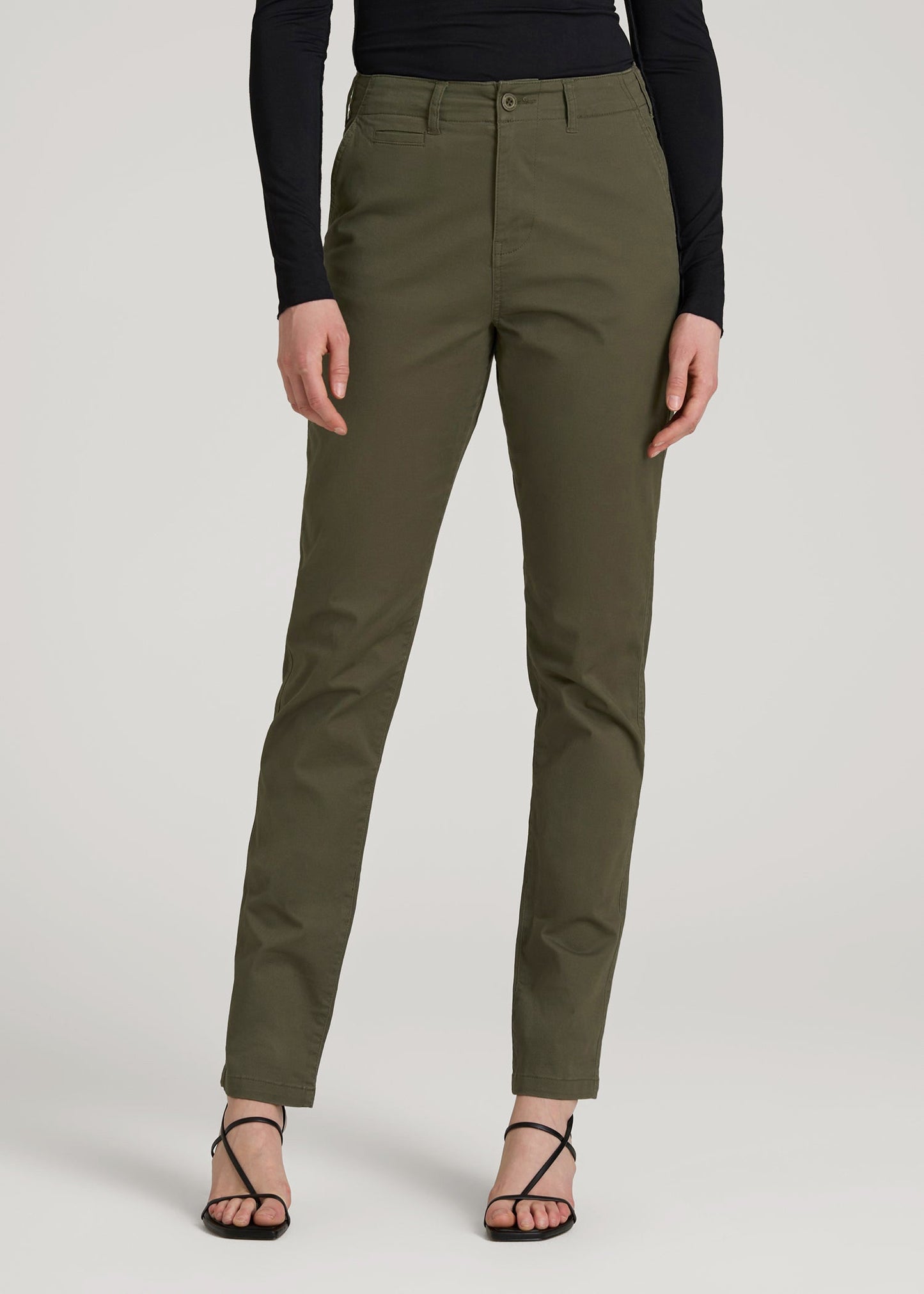 American Tall Women High Rise Tapered Chino Pants for Tall Women in Forest Night