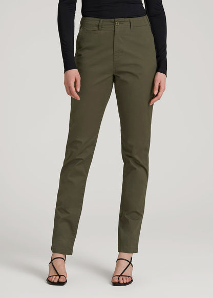 American Tall Women High Rise Tapered Chino Pants for Tall Women in Forest Night