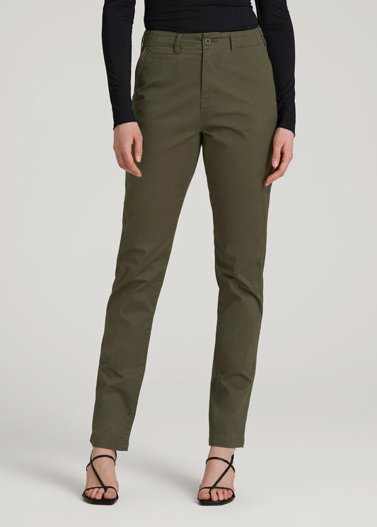American Tall Women High Rise Tapered Chino Pants for Tall Women in Forest Night