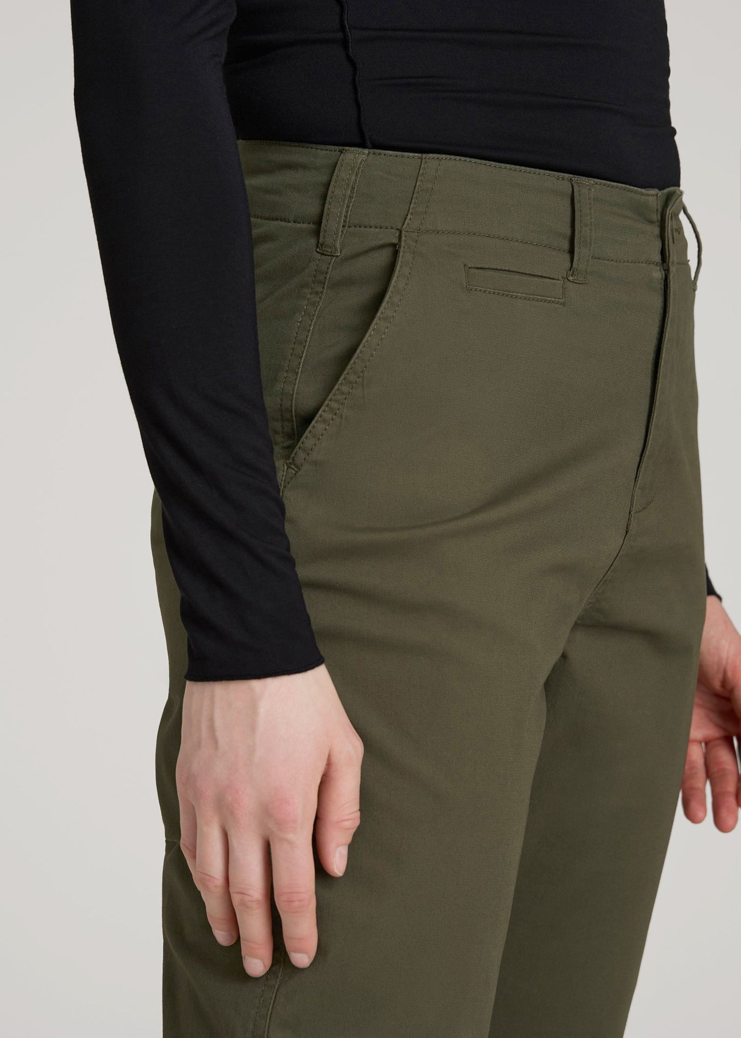 American Tall Women High Rise Tapered Chino Pants for Tall Women in Forest Night
