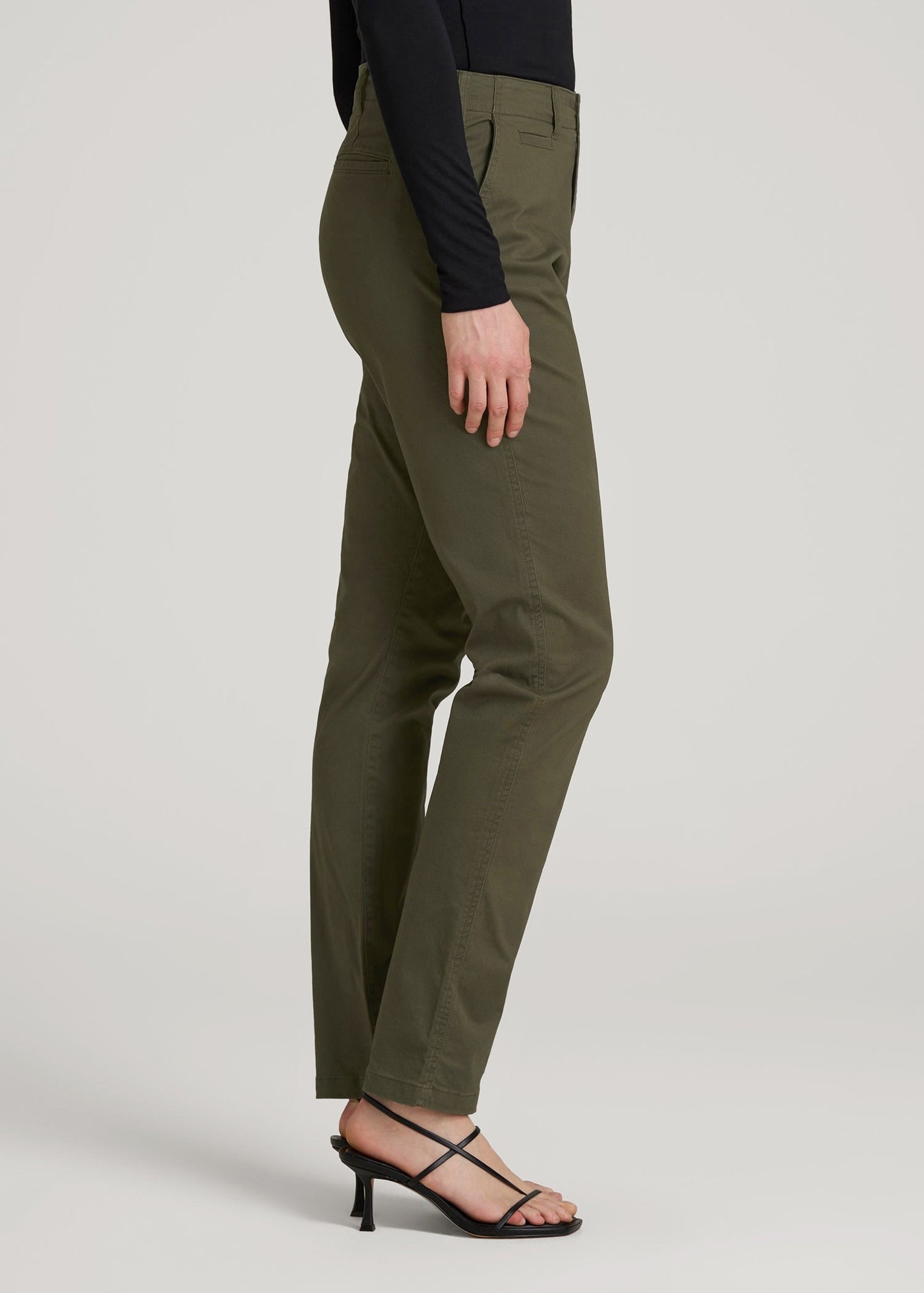 American Tall Women High Rise Tapered Chino Pants for Tall Women in Forest Night