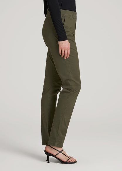 American Tall Women High Rise Tapered Chino Pants for Tall Women in Forest Night