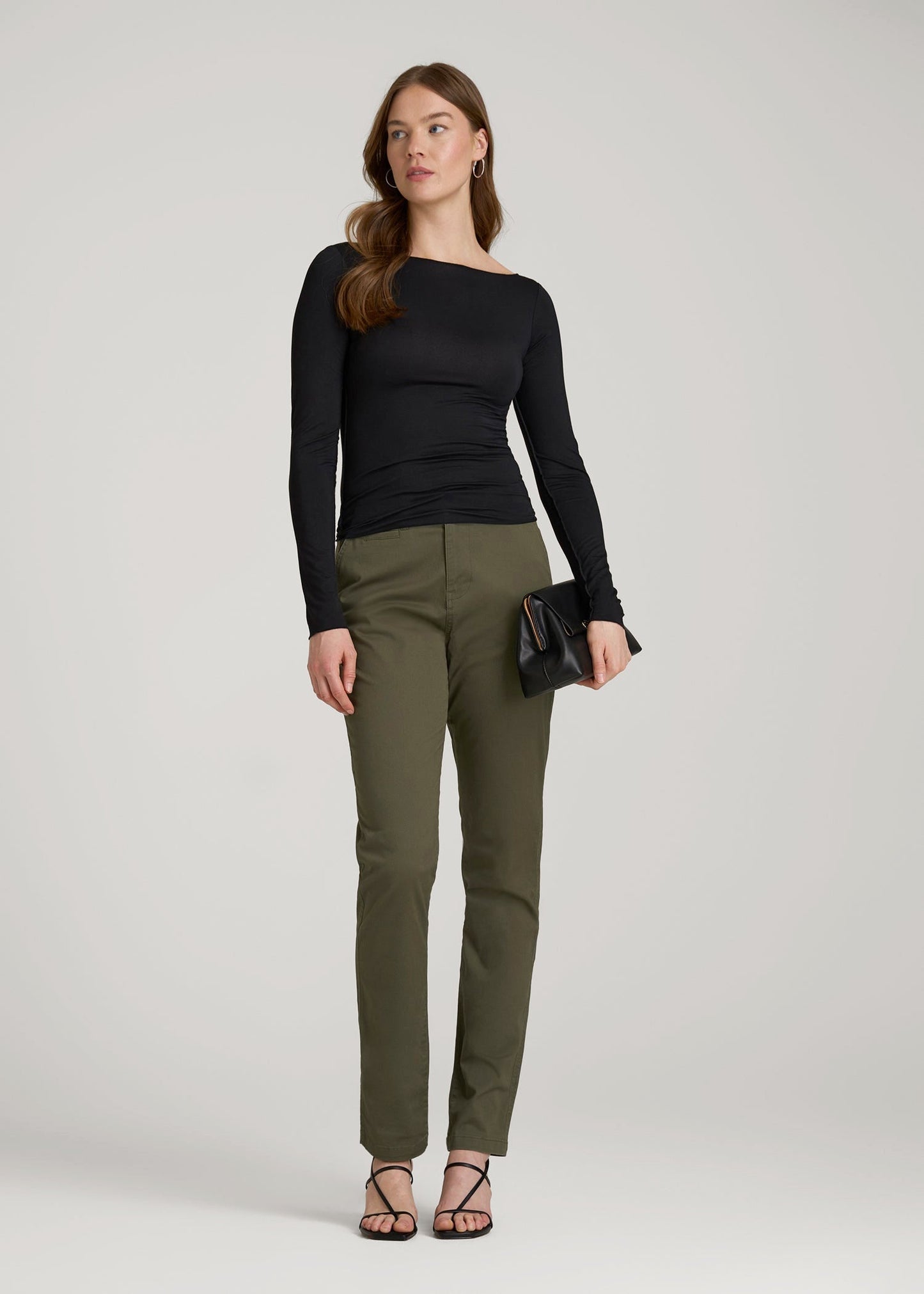 American Tall Women High Rise Tapered Chino Pants for Tall Women in Forest Night