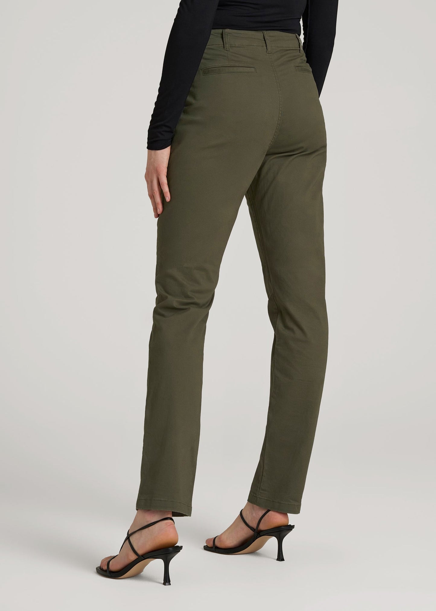 American Tall Women High Rise Tapered Chino Pants for Tall Women in Forest Night