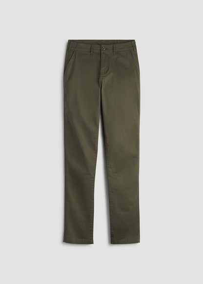 American Tall Women High Rise Tapered Chino Pants for Tall Women in Forest Night