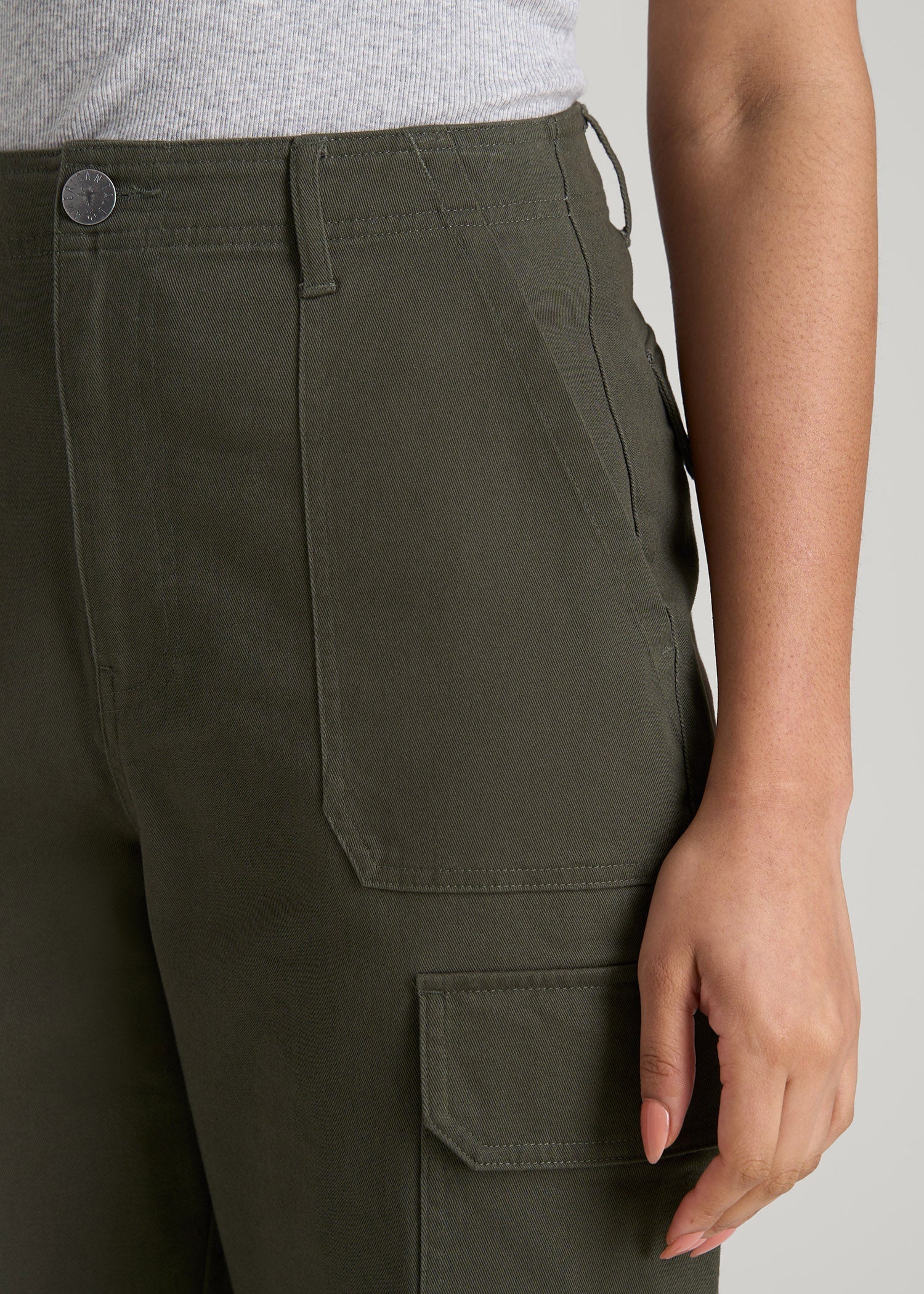 American Tall Women Straight Leg Cargo Chino Pants for Tall Women in Dark Moss Green