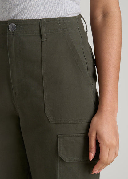 American Tall Women Straight Leg Cargo Chino Pants for Tall Women in Dark Moss Green