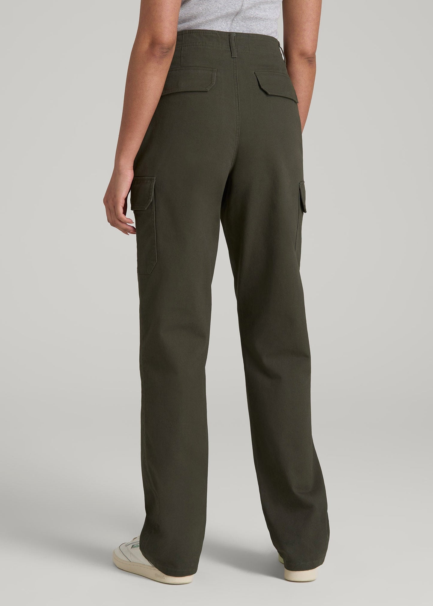 American Tall Women Straight Leg Cargo Chino Pants for Tall Women in Dark Moss Green