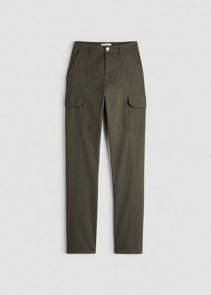American Tall Women Straight Leg Cargo Chino Pants for Tall Women in Dark Moss Green