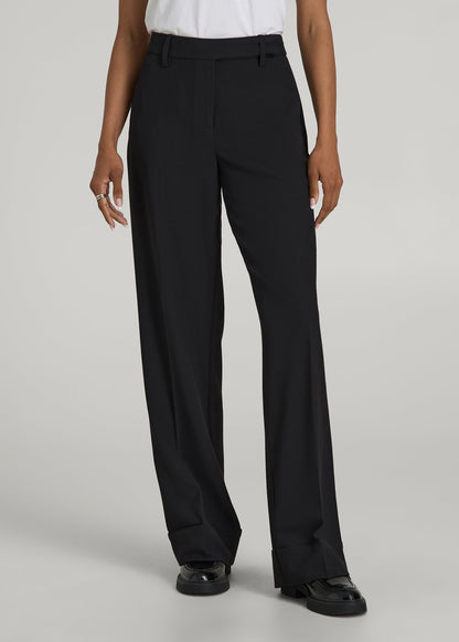 American Tall Women Wide-Leg Cuffed Pants for Tall Women in Black