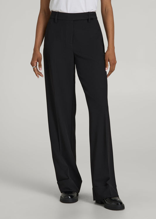American Tall Women Wide-Leg Cuffed Pants for Tall Women in Black