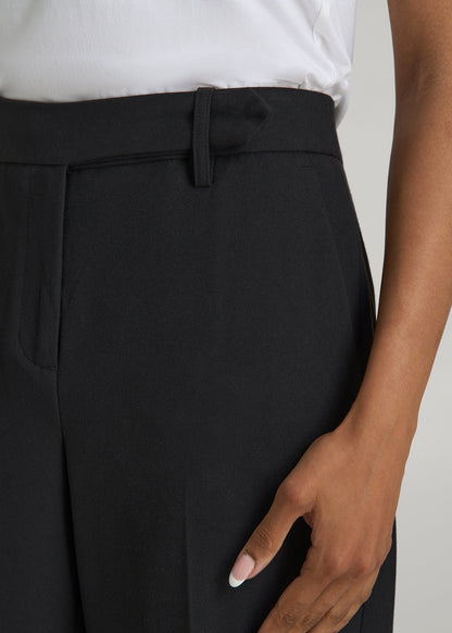 American Tall Women Wide-Leg Cuffed Pants for Tall Women in Black