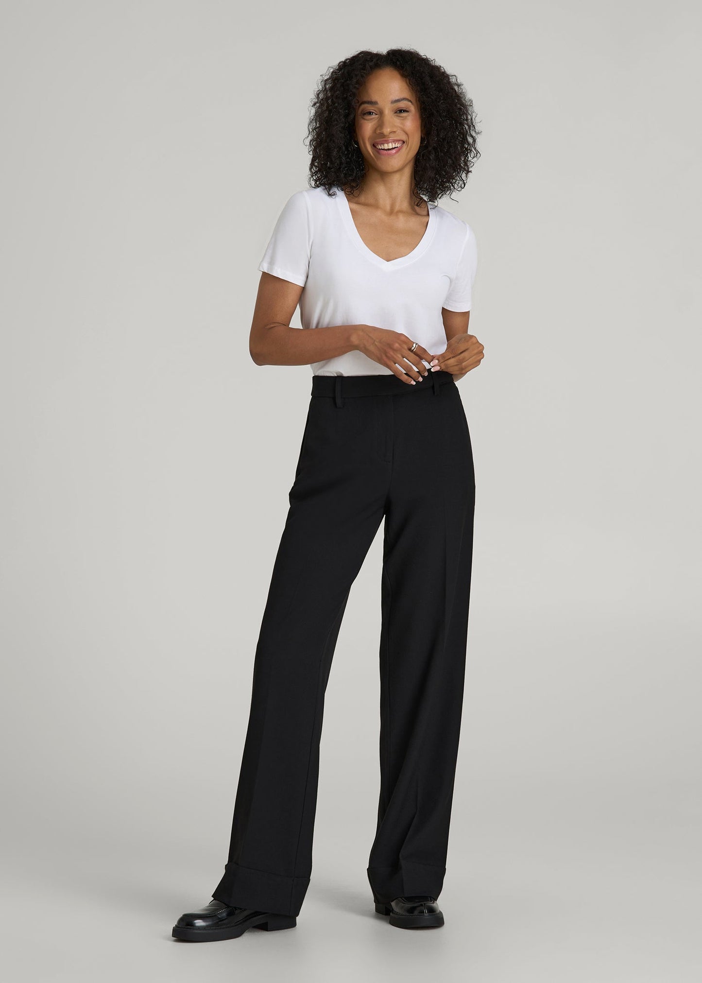 American Tall Women Wide-Leg Cuffed Pants for Tall Women in Black