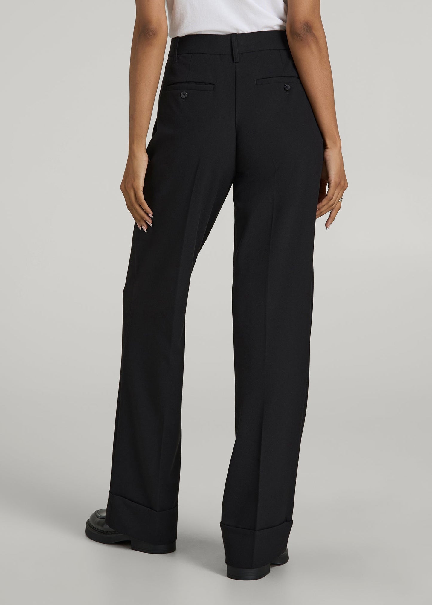 American Tall Women Wide-Leg Cuffed Pants for Tall Women in Black