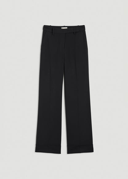 American Tall Women Wide-Leg Cuffed Pants for Tall Women in Black