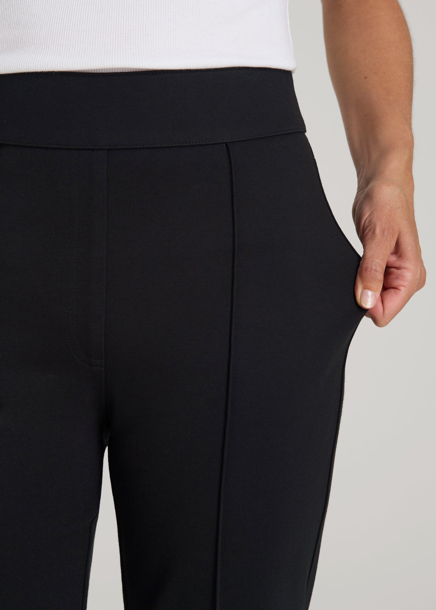 American Tall Women Soft Flex Ponte Pull On Flare Pants for Tall Women in Black