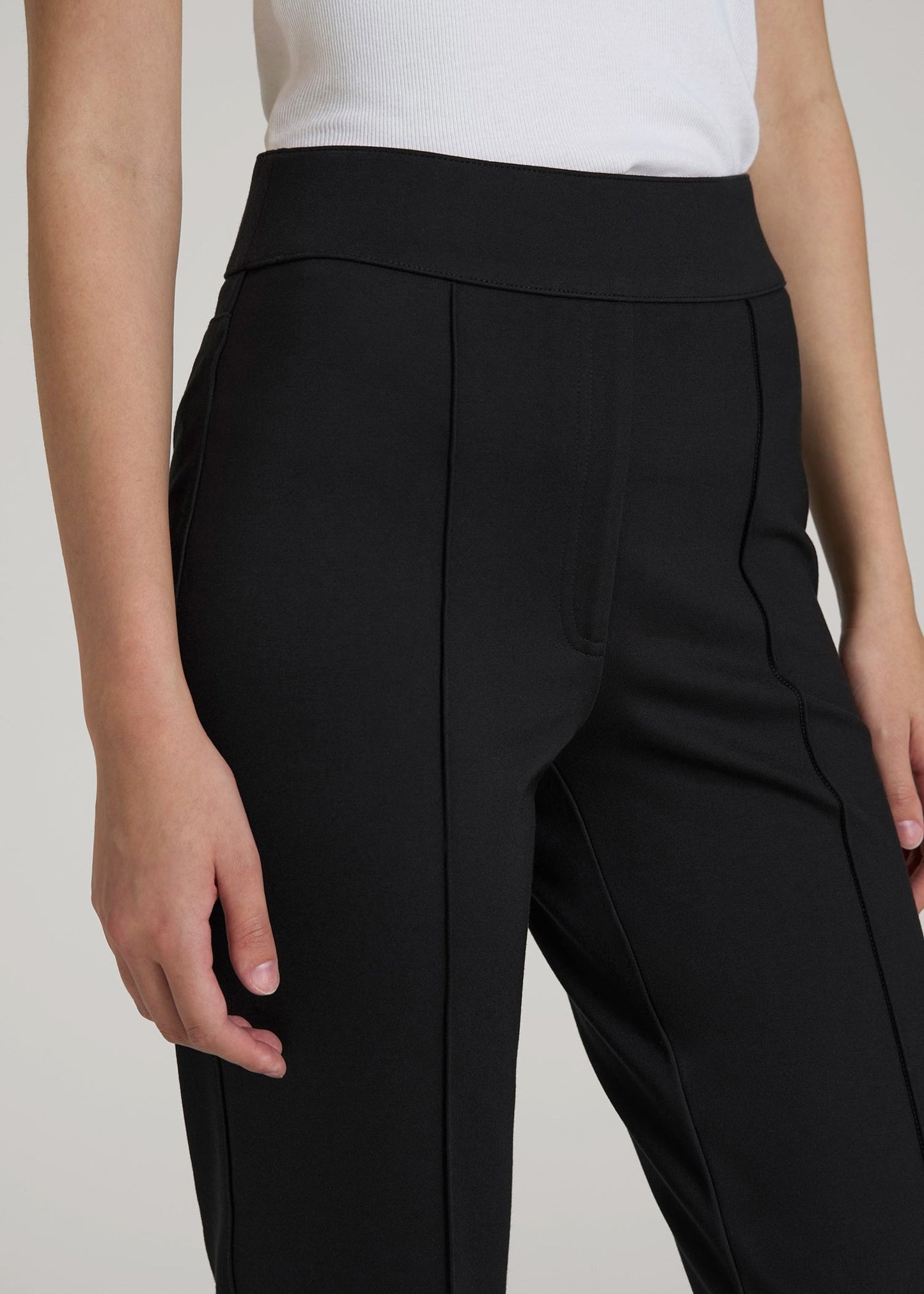 American Tall Women Soft Flex Ponte Pull On Flare Pants for Tall Women in Black