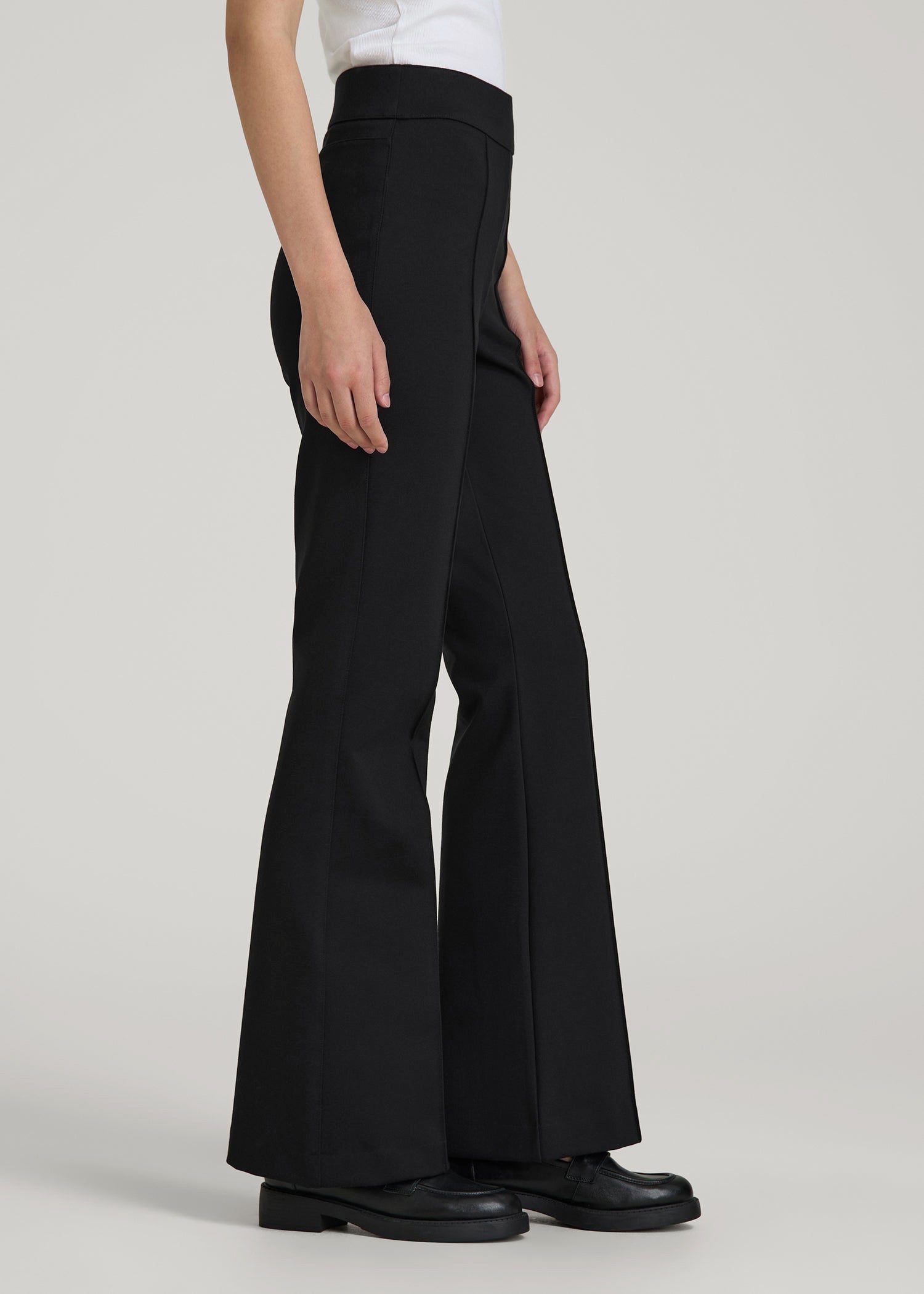 American Tall Women Soft Flex Ponte Pull On Flare Pants for Tall Women in Black