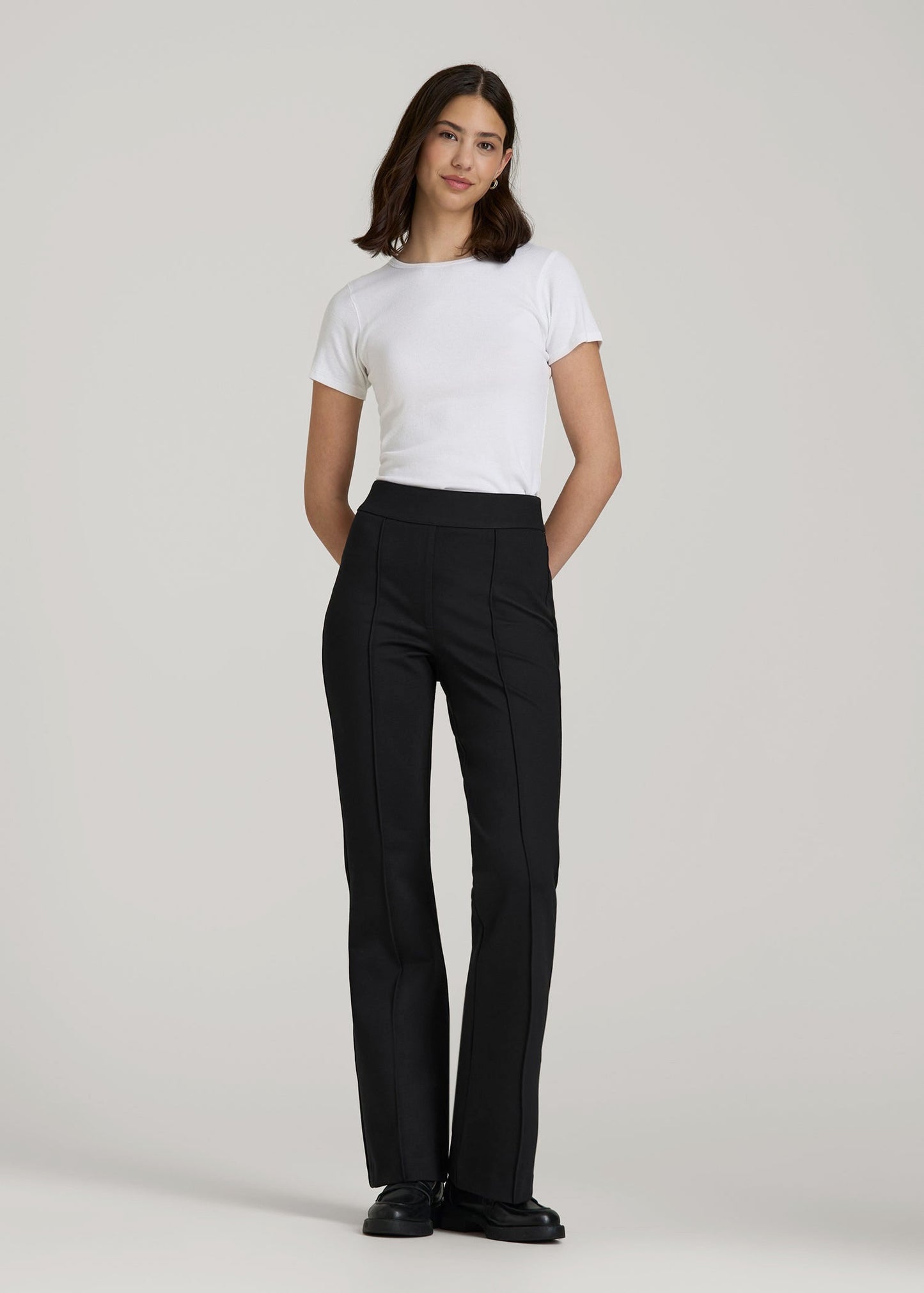 American Tall Women Soft Flex Ponte Pull On Flare Pants for Tall Women in Black