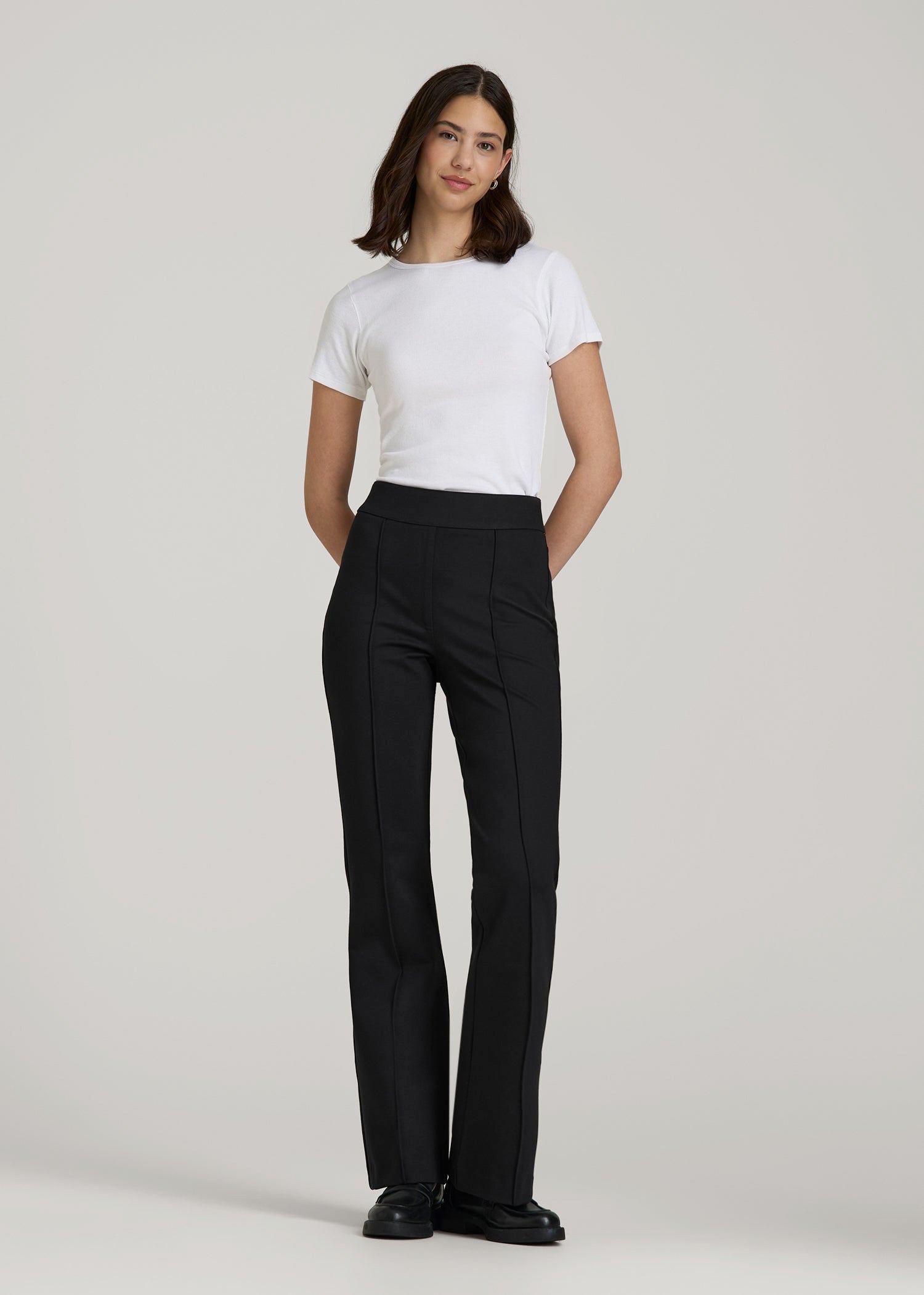 American Tall Women Soft Flex Ponte Pull On Flare Pants for Tall Women in Black