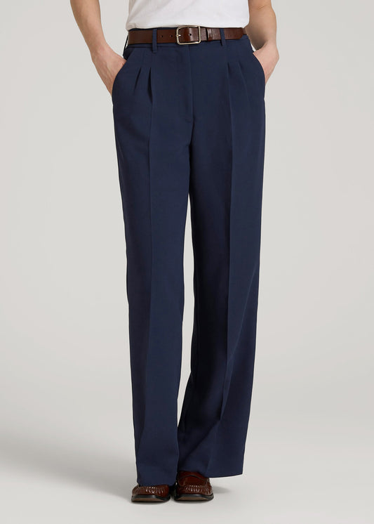 American Tall Women Wide Leg Pleated Dress Pants 2.0 for Tall Women in Navy