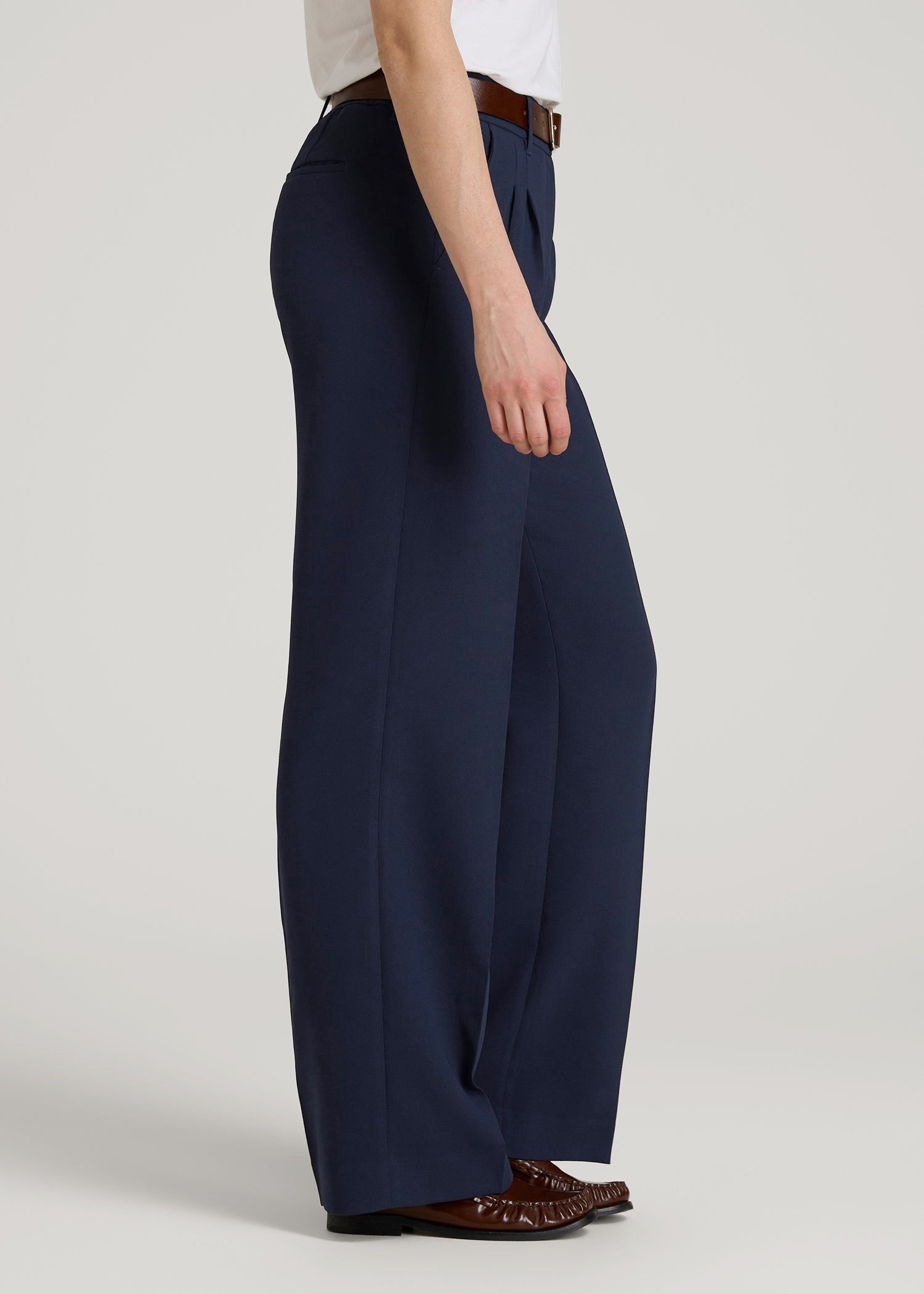 American Tall Women Wide Leg Pleated Dress Pants 2.0 for Tall Women in Navy