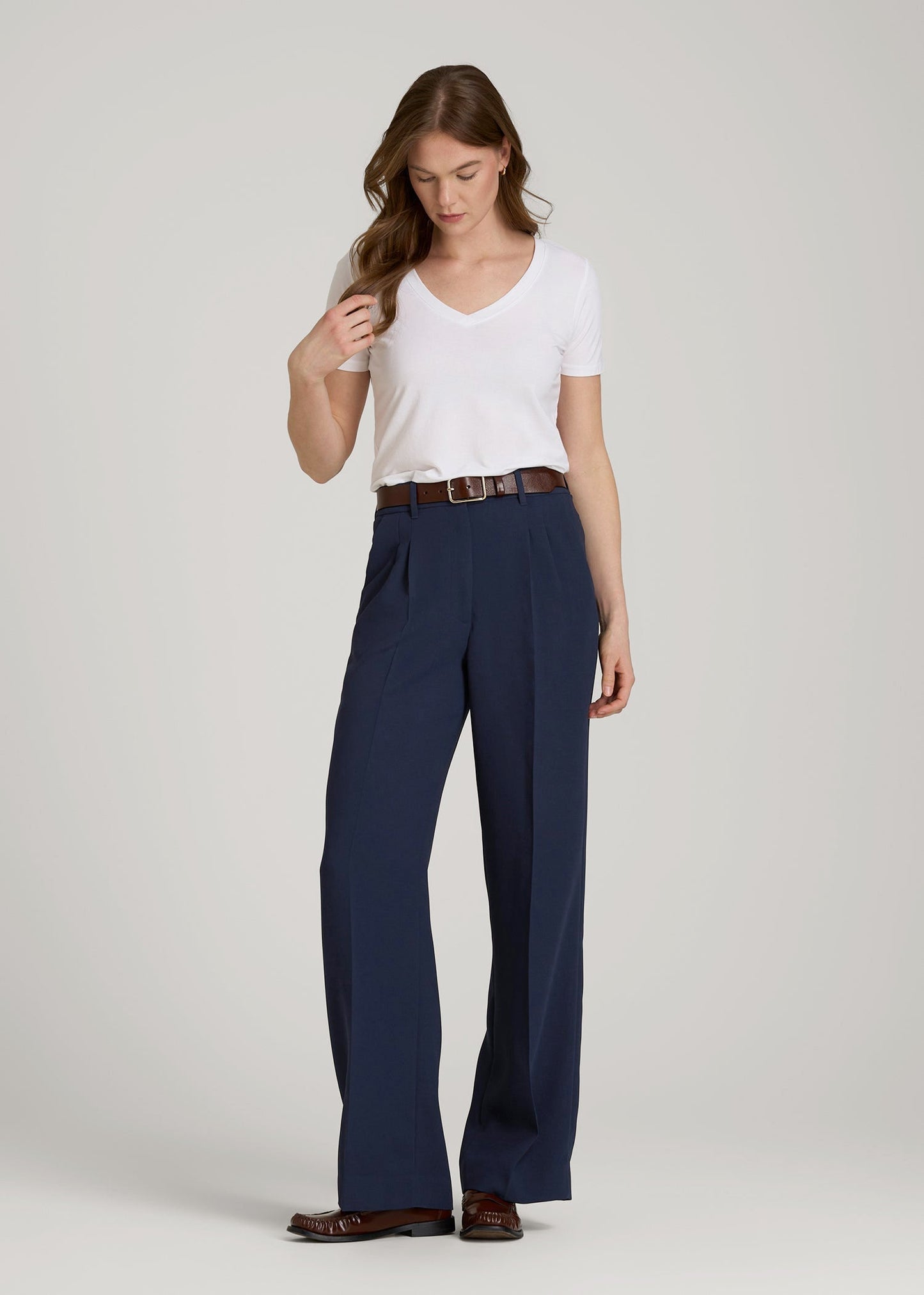 American Tall Women Wide Leg Pleated Dress Pants 2.0 for Tall Women in Navy