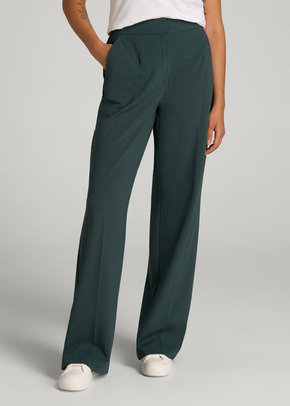 American Tall Women Flat Front Wide Leg Dress Pants for Tall Women in Smoky Pine