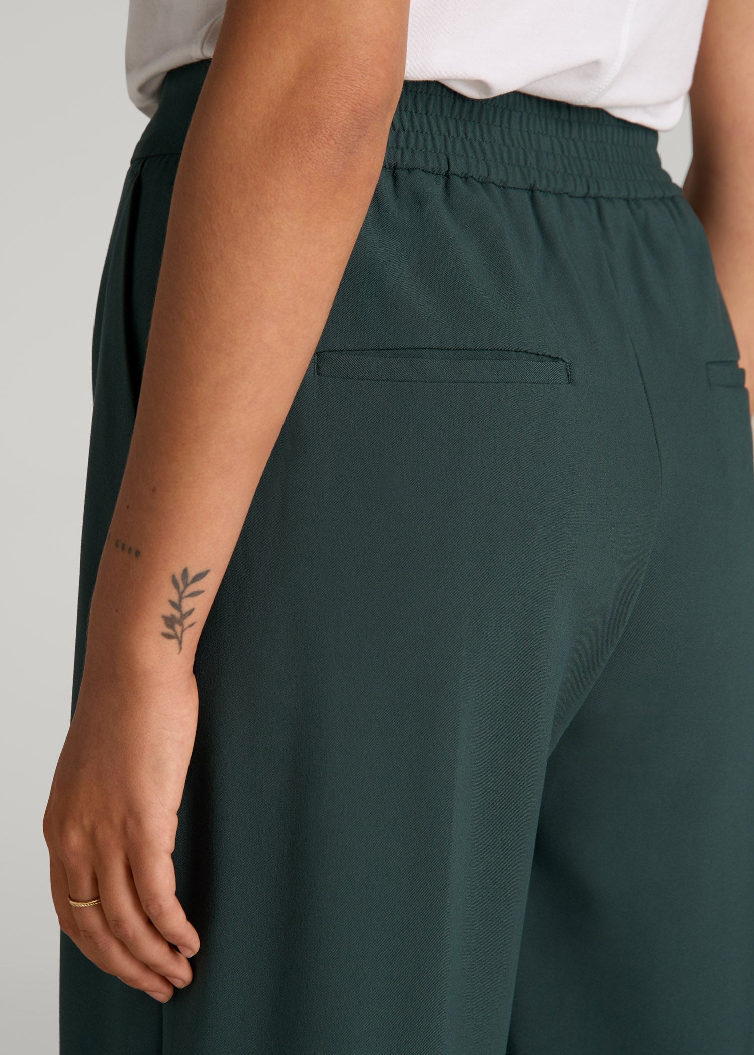 American Tall Women Flat Front Wide Leg Dress Pants for Tall Women in Smoky Pine