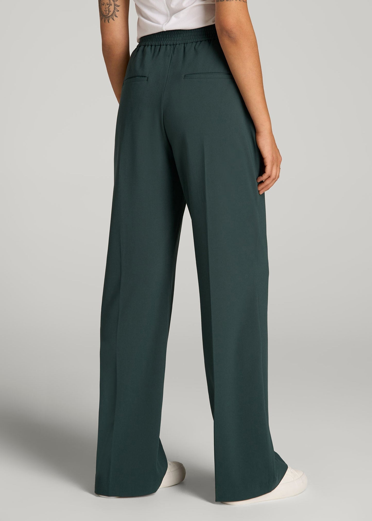 American Tall Women Flat Front Wide Leg Dress Pants for Tall Women in Smoky Pine