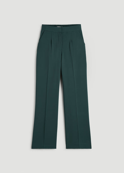 American Tall Women Flat Front Wide Leg Dress Pants for Tall Women in Smoky Pine
