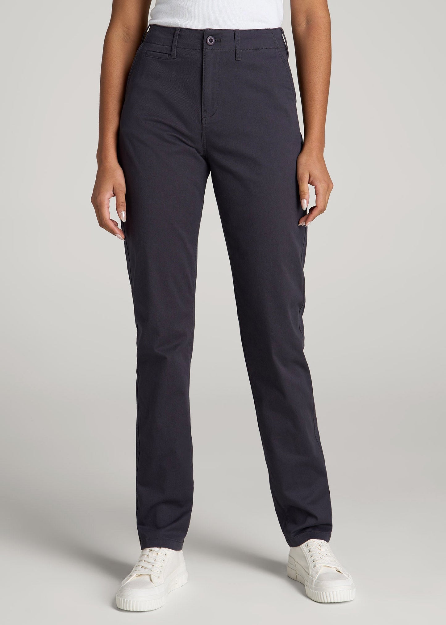 American Tall Women High Rise Tapered Chino Pants for Tall Women in Charcoal Rinse