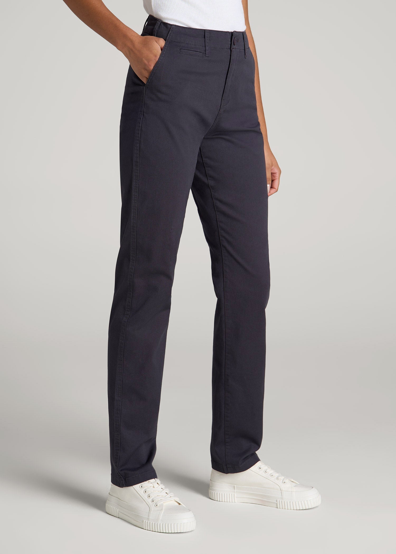 American Tall Women High Rise Tapered Chino Pants for Tall Women in Charcoal Rinse