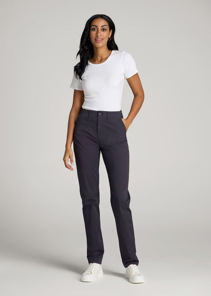 American Tall Women High Rise Tapered Chino Pants for Tall Women in Charcoal Rinse