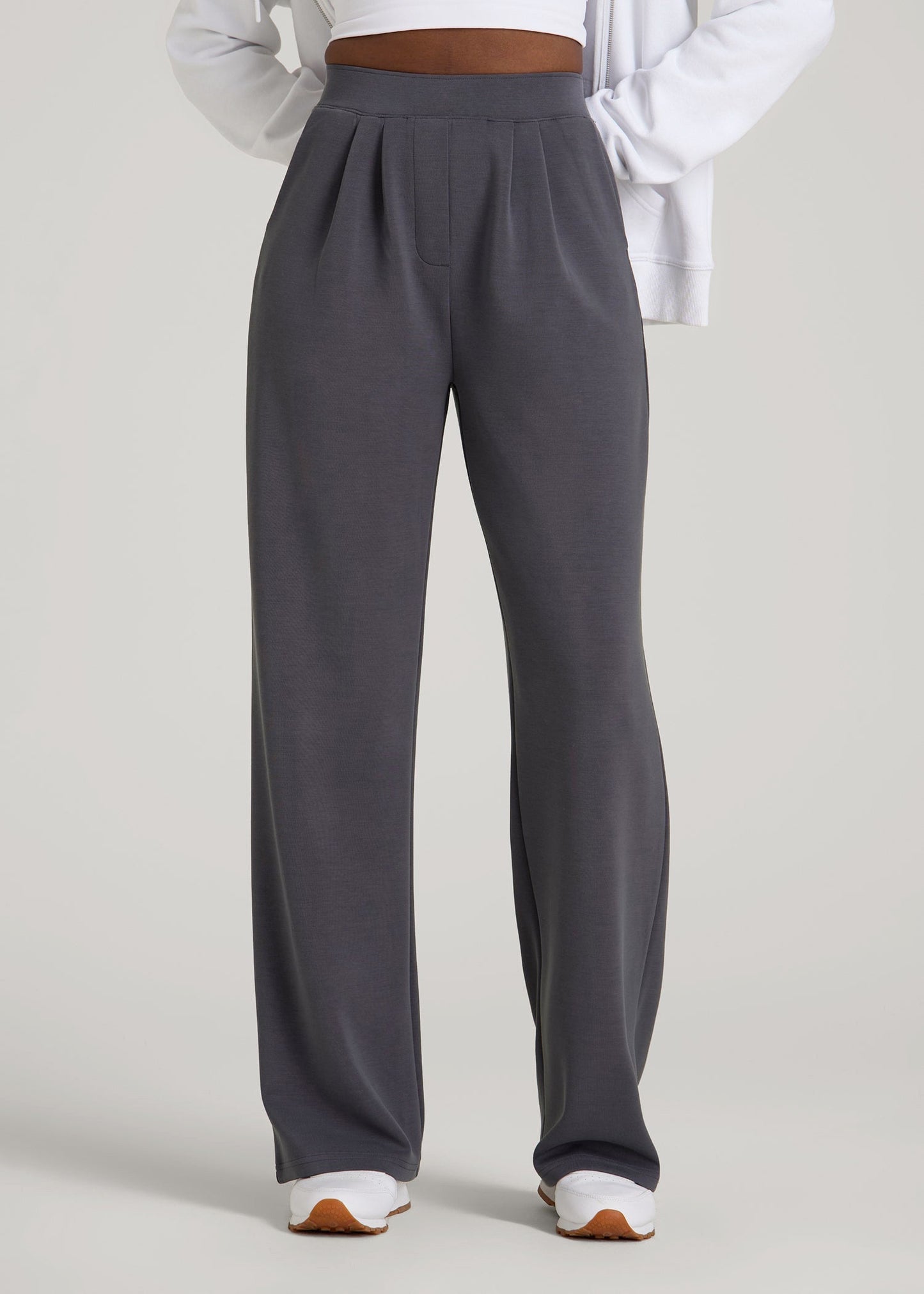 American Tall Women Soft Motion Pleated Wide Leg Pant for Tall Women in Charcoal Rinse