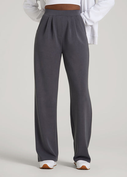 American Tall Women Soft Motion Pleated Wide Leg Pant for Tall Women in Charcoal Rinse