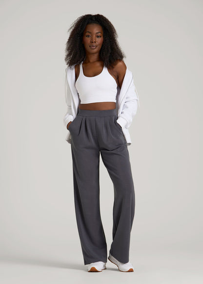American Tall Women Soft Motion Pleated Wide Leg Pant for Tall Women in Charcoal Rinse